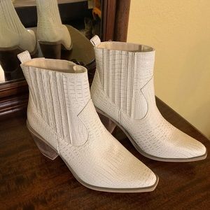 Seven7 “Eve” Booties, Vegan Lizard Embossed, Cream